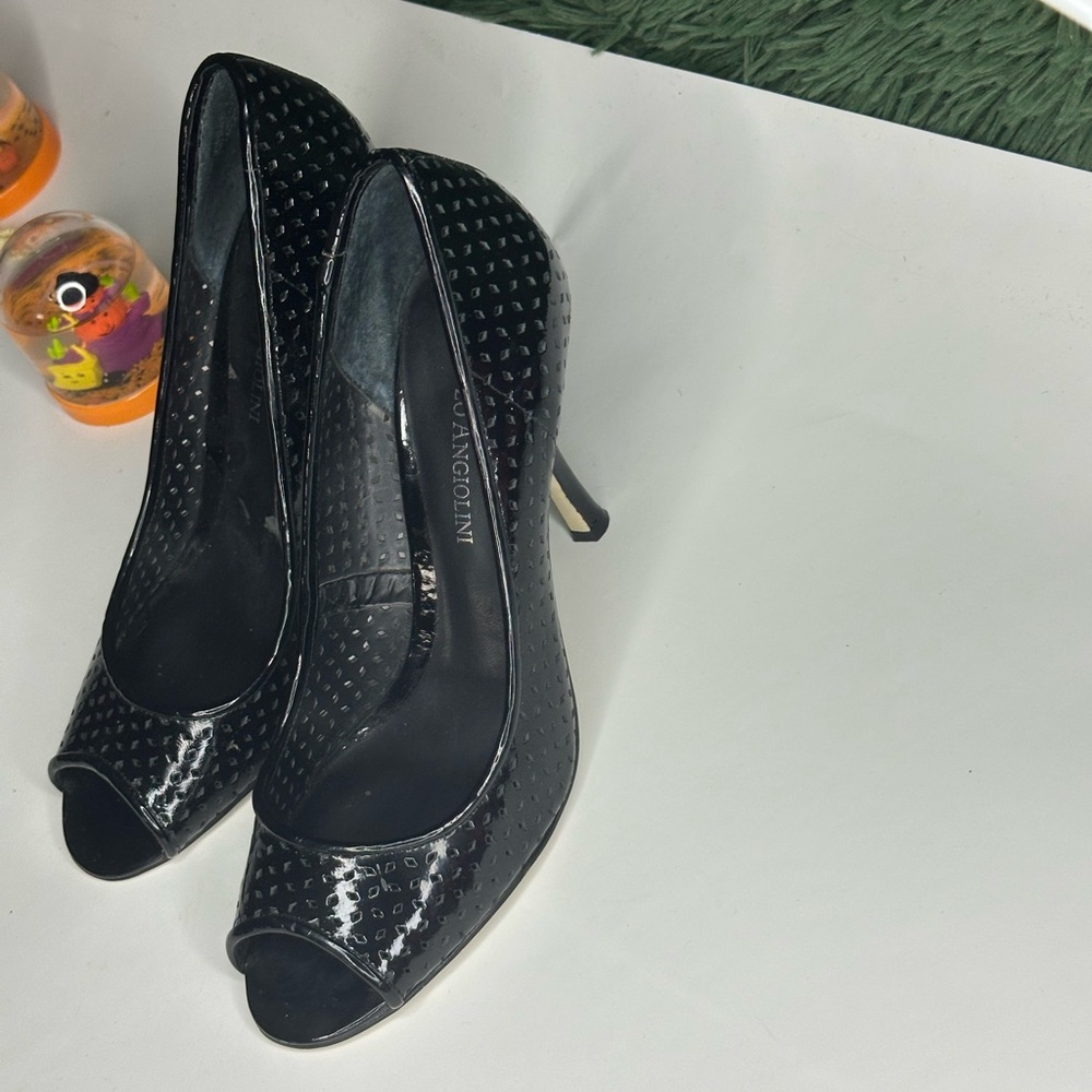 Enzo Angiolini Black Textured Peep Toe Heels